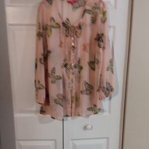 Butterfly Print Sheer Blouse